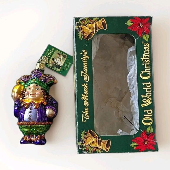 Old World Christmas Mardi Gras Jester Ornament Blown Glass New Orleans Box Tag - Picture 1 of 9
